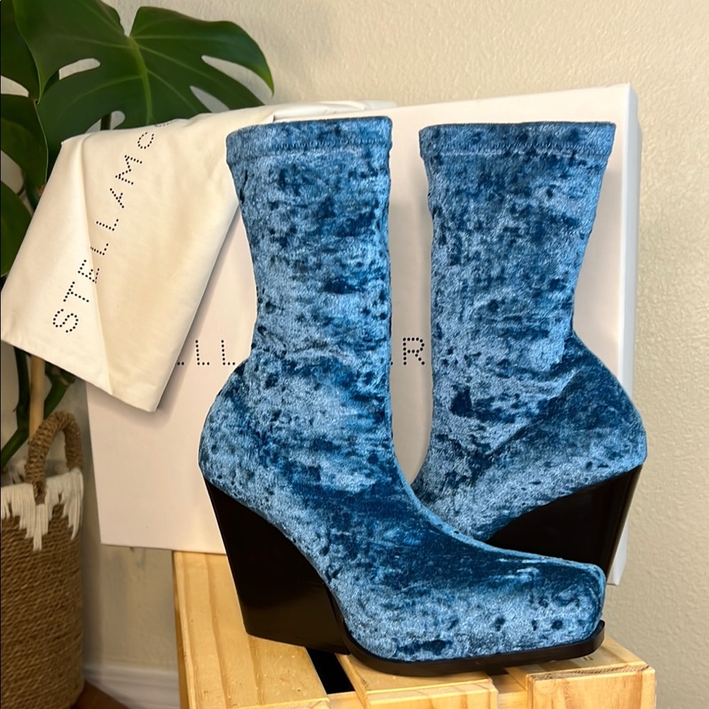 NWT: Stella McCartney Cowboy Blue Velvet Women's Bootie